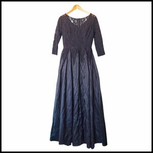 Bridess Lace Maxi Evening Black Dress size 10 V-Neck 3/4 Sleeve‎